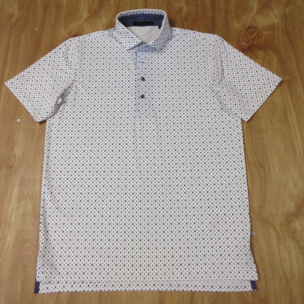 GREYSON White Wolf Crossbow Print Performance Polo Shirt Mens Small Purple Print